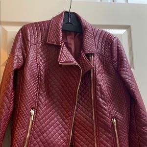 Red leather bomber jacket